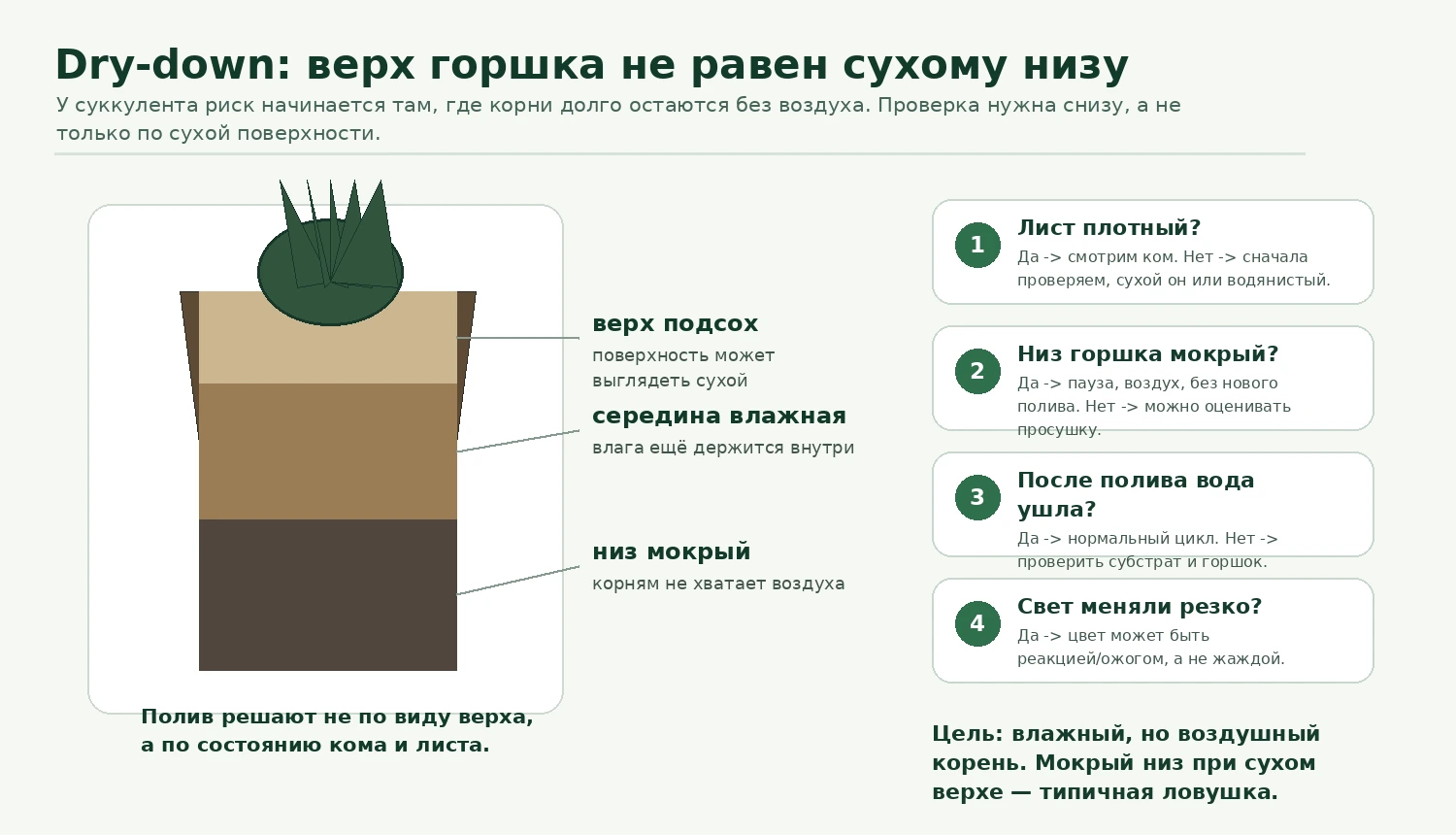 Схема сухого цикла для Black Gem: верх подсох, середина влажная, низ мокрый