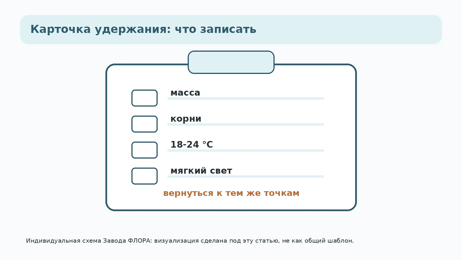 Контрольная карточка для задержки перевалки: масса, корень, свет и воздух