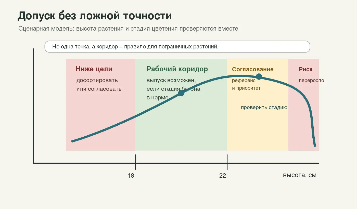 Пороговая схема допуска для CTQ партии растений с зоной согласования