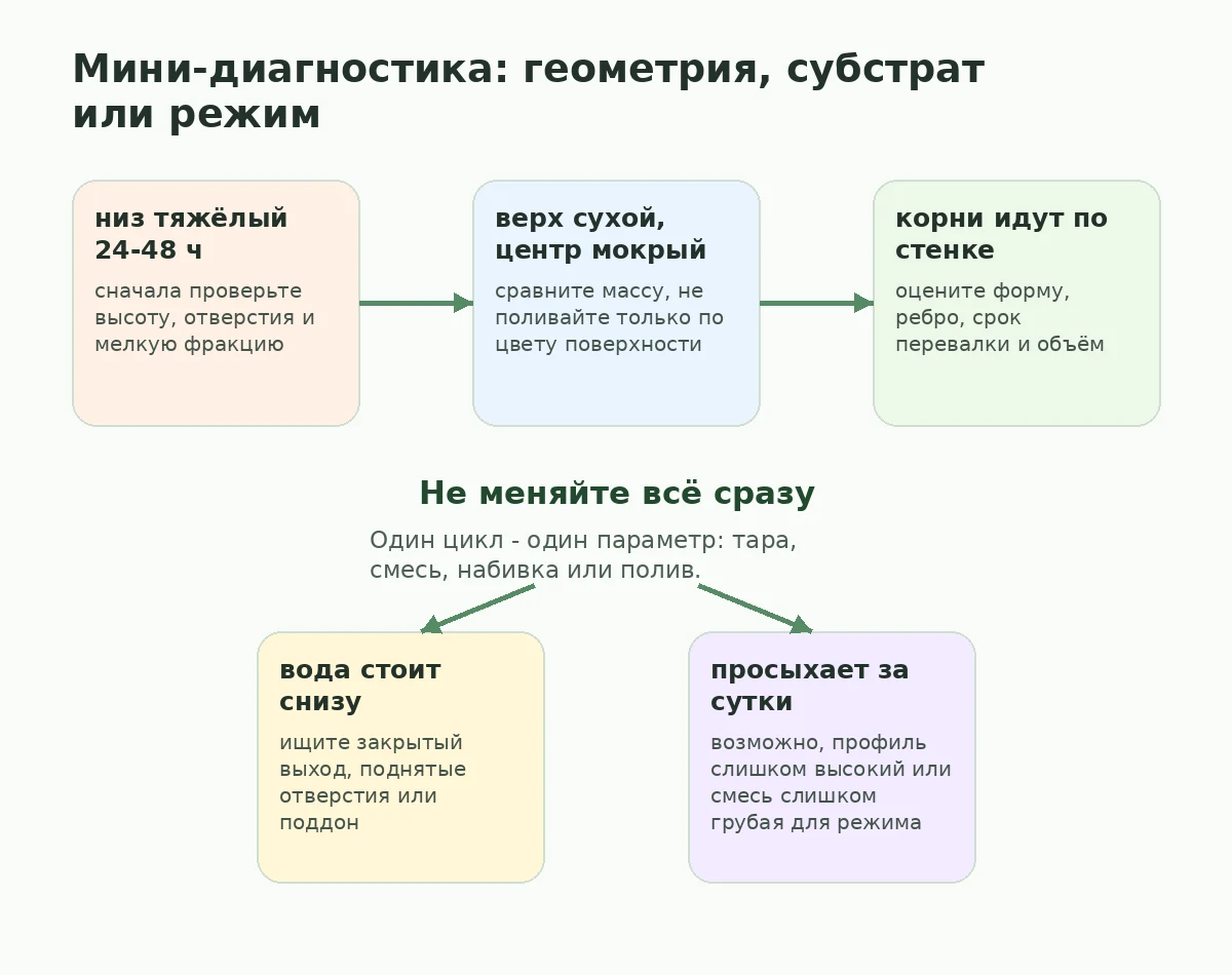 Диагностическая схема: как отличать влияние геометрии, субстрата и режима полива