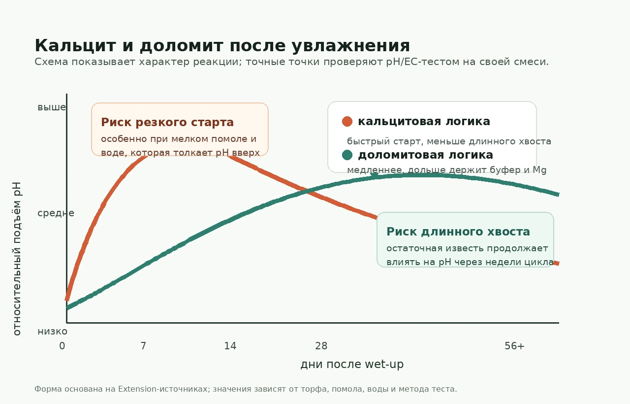 Схема различий кальцитовой и доломитовой логики после увлажнения субстрата