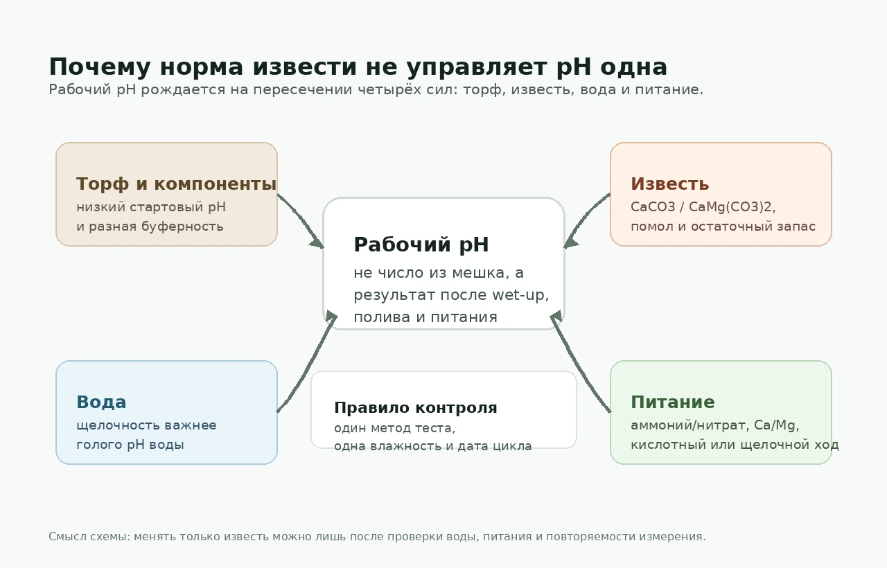 Схема факторов, которые вместе управляют рабочим pH субстрата