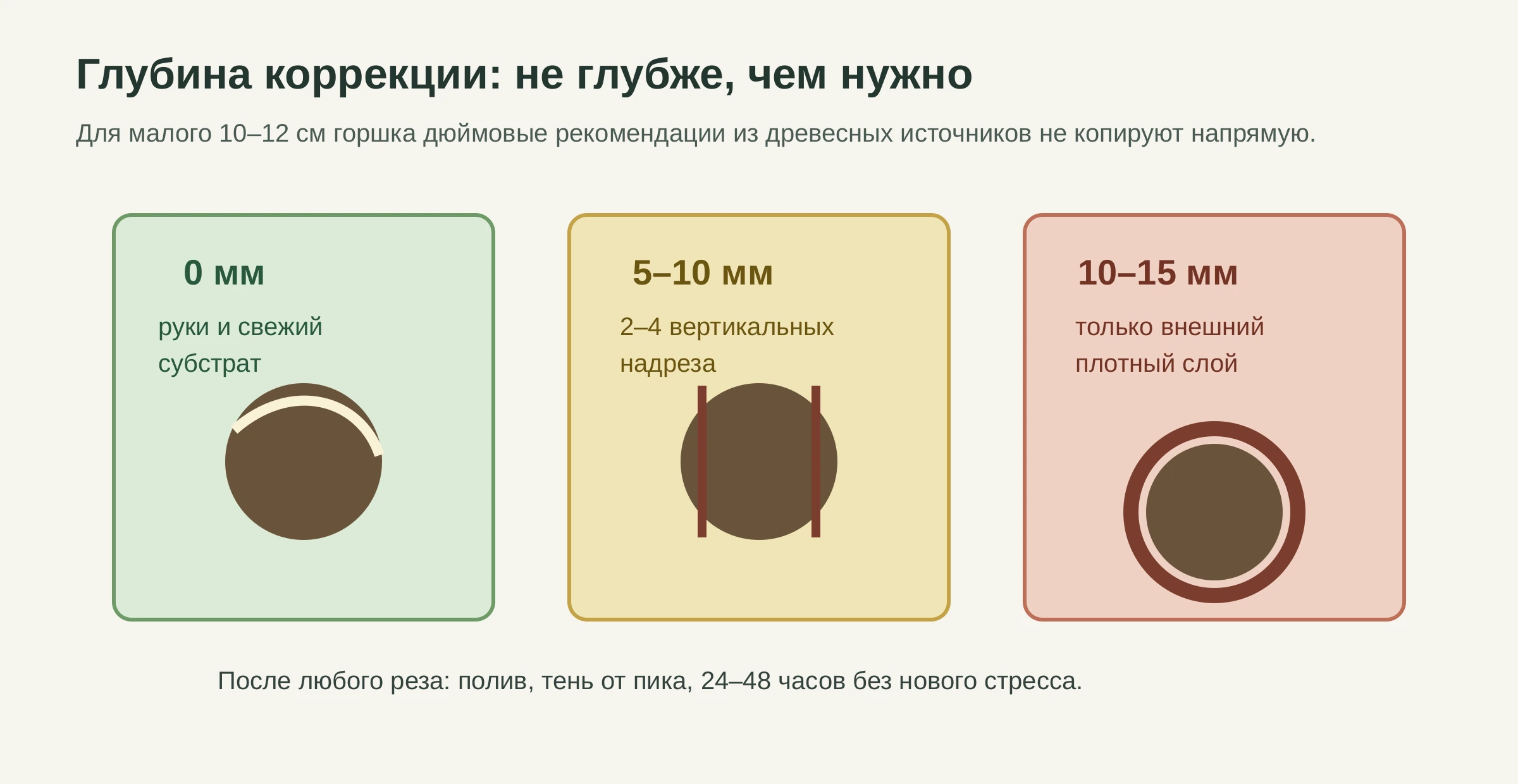 Глубина коррекции корневого кома в 10-12 см горшке