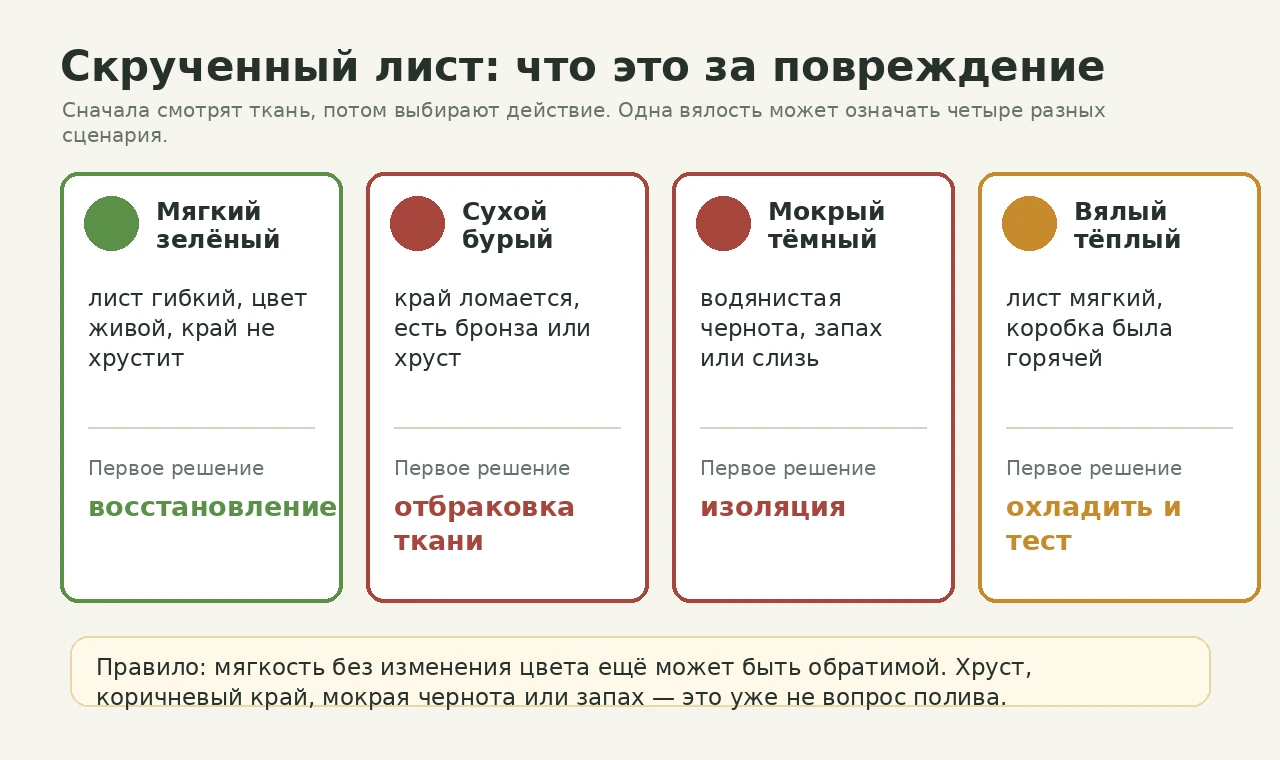 Матрица диагностики скрученного листа после доставки