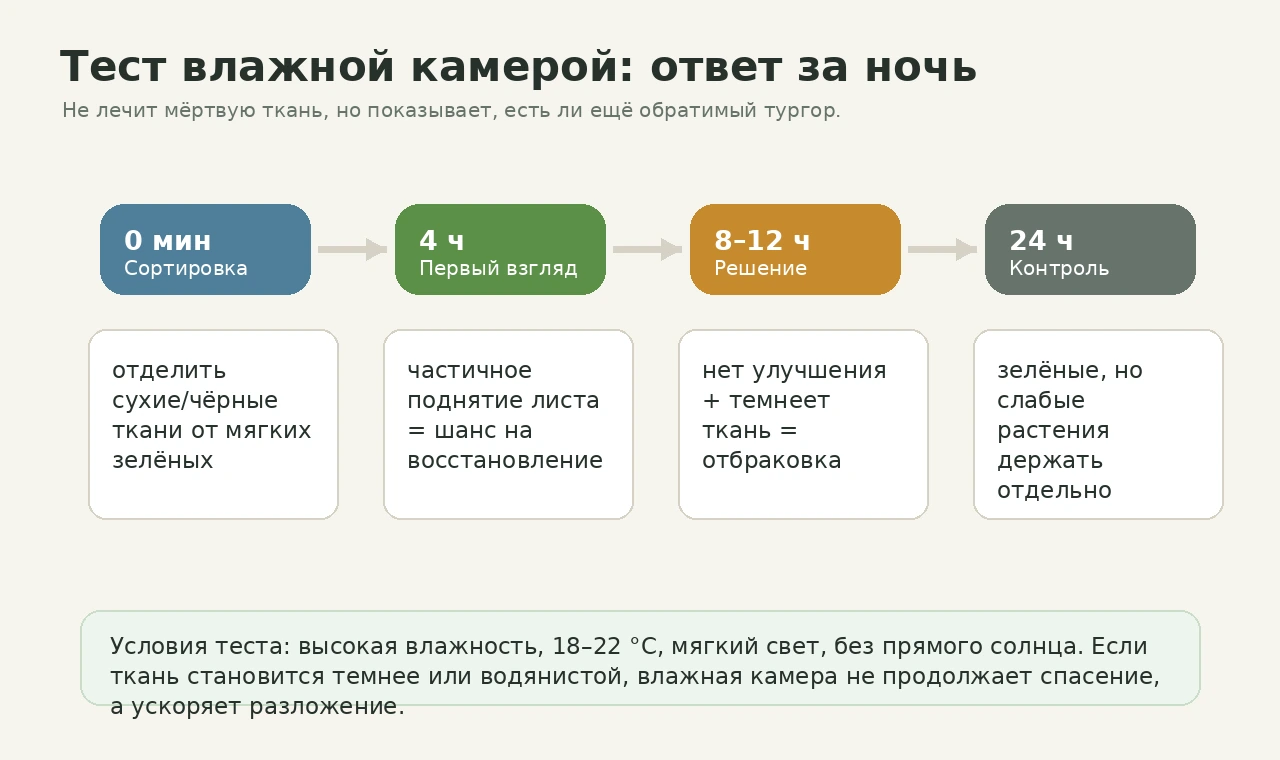 Схема теста влажной камерой для скрученного листа после доставки