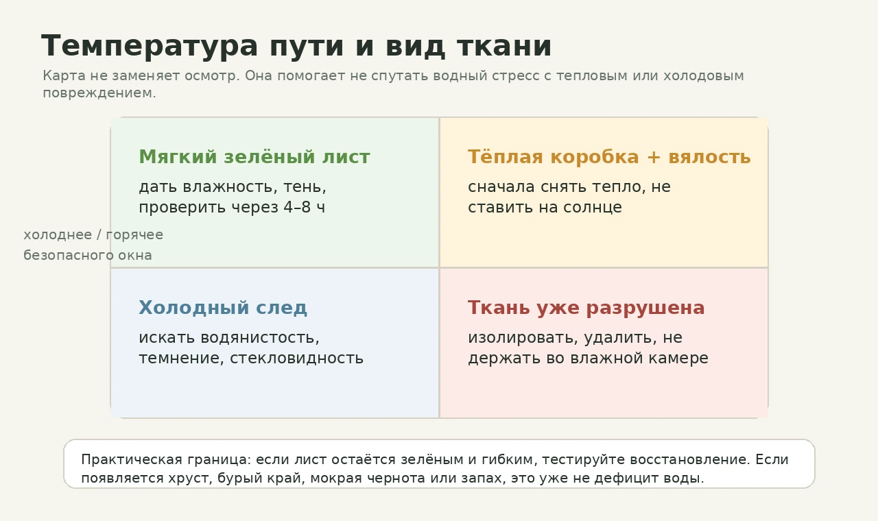 Карта риска по температуре пути и виду ткани после доставки