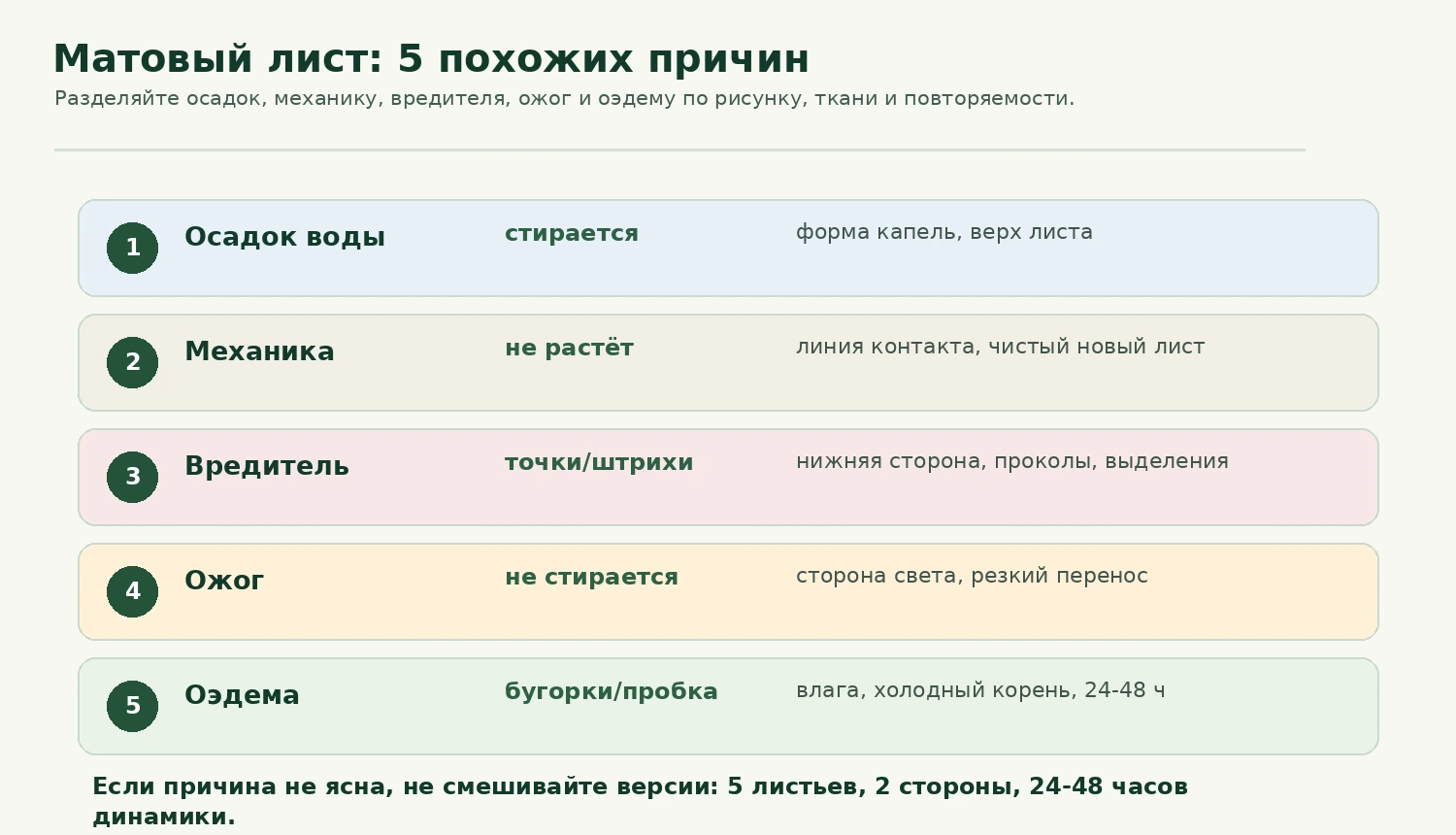 Матовый лист: пять похожих причин и первые признаки