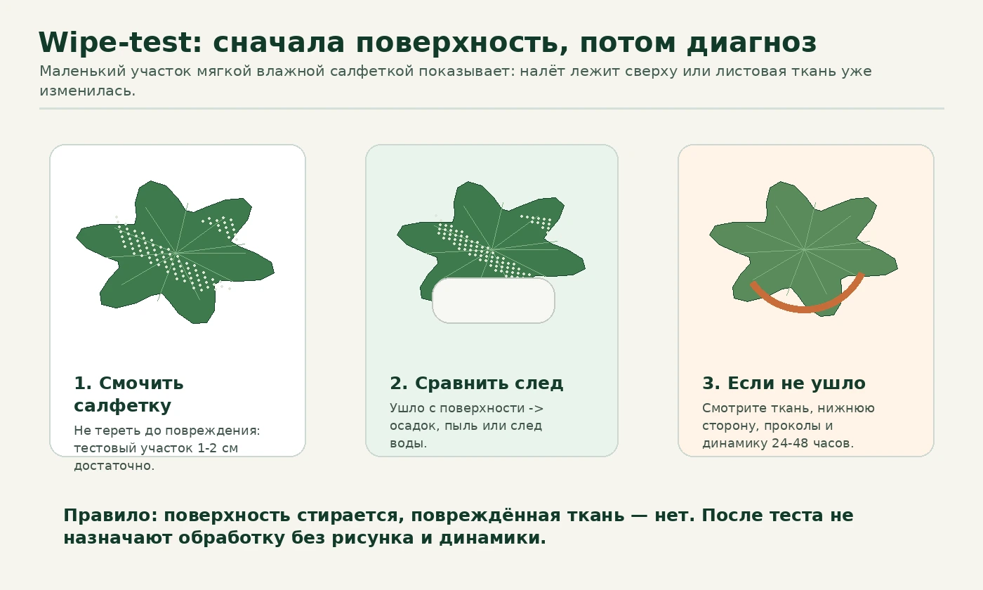 Схема теста салфеткой для матового налёта на листе