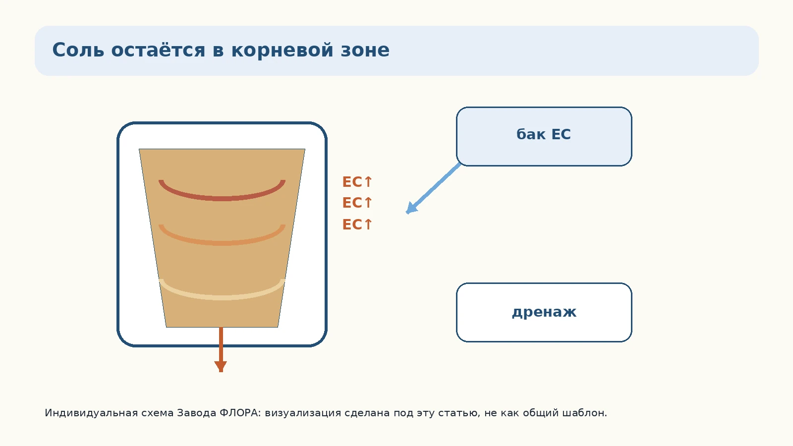 Вертикальный профиль горшка с солями в верхней и корневой зоне