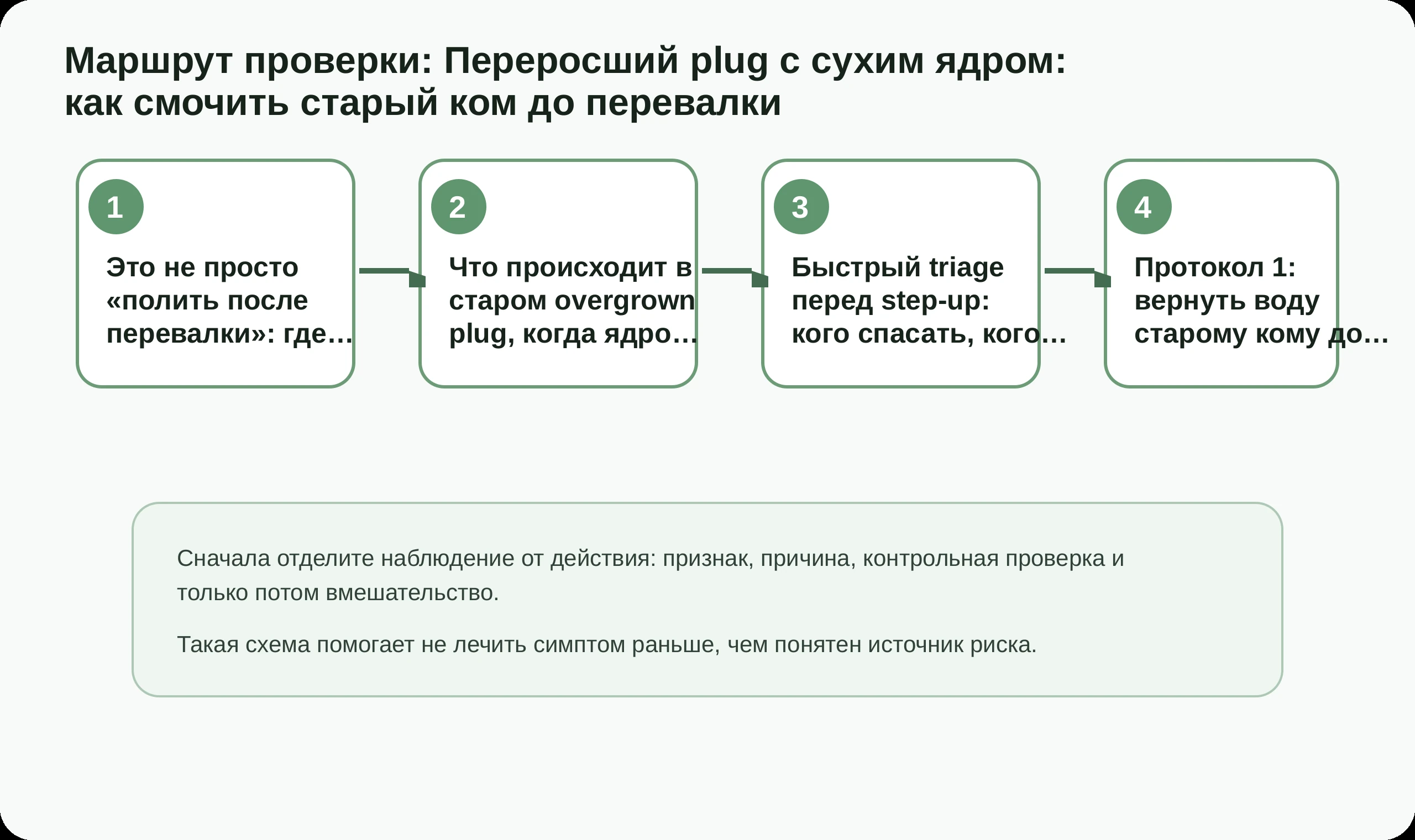 Маршрут проверки по статье Переросший plug с сухим ядром: как смочить старый ком до перевалки