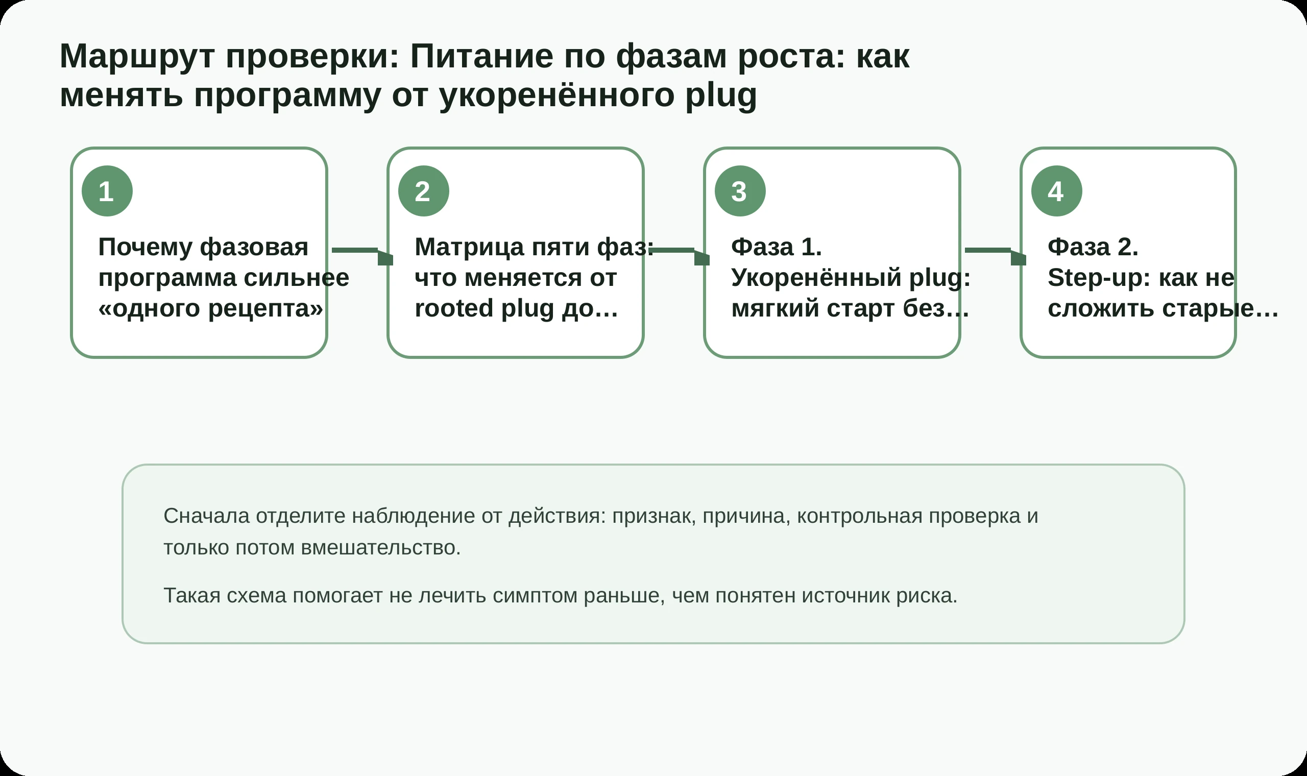 Маршрут проверки по статье Питание по фазам роста: как менять программу от укоренённого plug