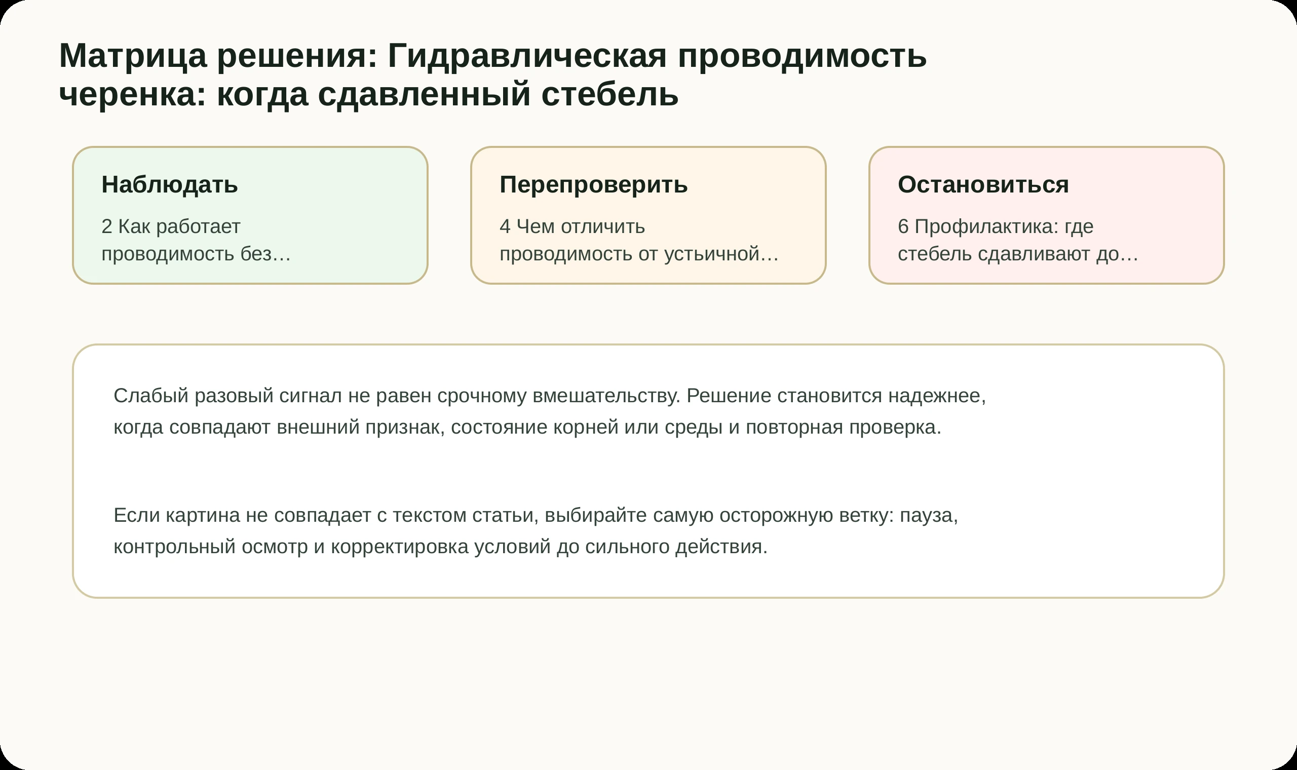 Матрица решений по статье Гидравлическая проводимость черенка: когда сдавленный стебель
