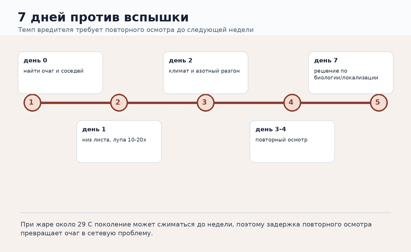 Семидневный протокол контроля паутинного клеща в теплице