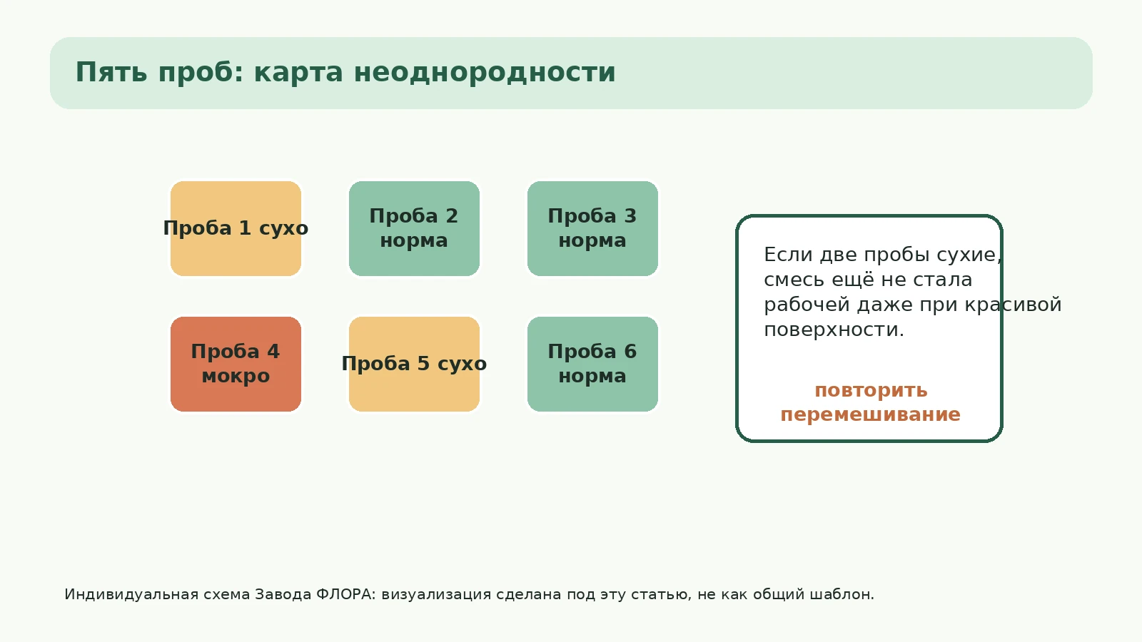 Тепловая карта пяти проб субстрата после увлажнения