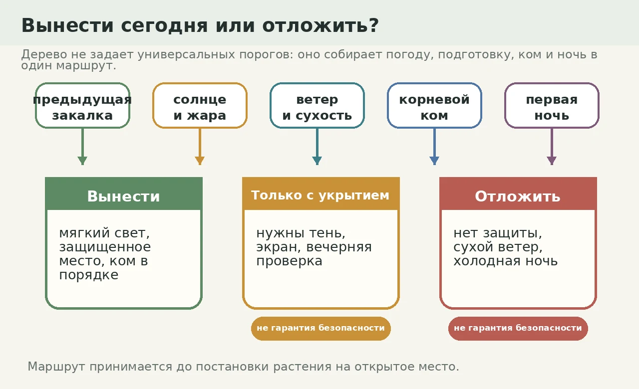 Дерево решения: вынести сегодня, вынести только с укрытием или отложить