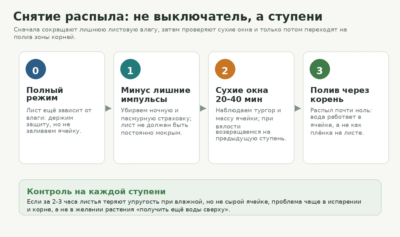 Схема постепенного снятия листового распыла у укоренённых черенков