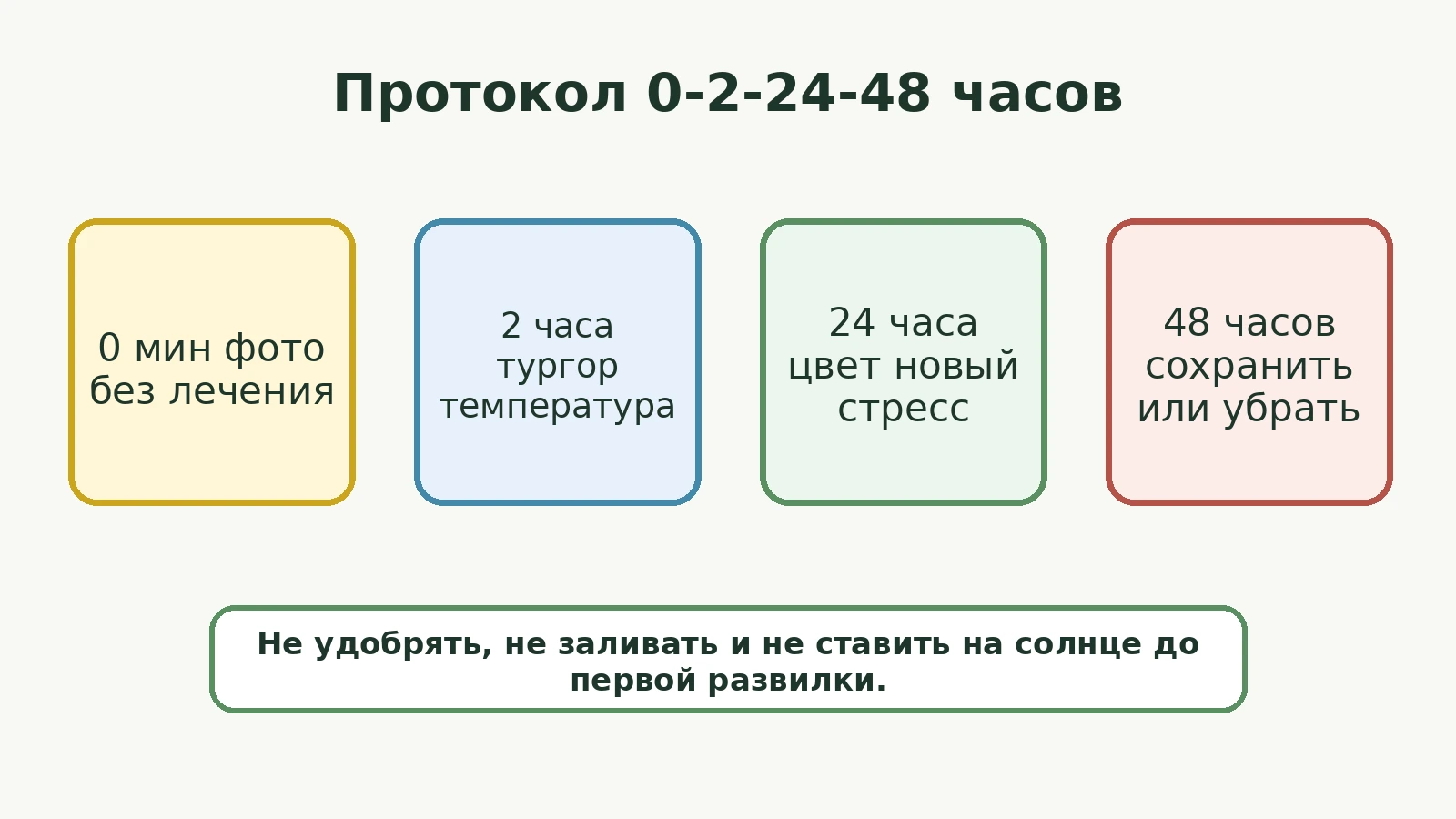 Диаграмма: протокол проверки жёлтого листа через 0, 2, 24 и 48 часов